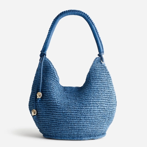 New! Madewell The Camren Straw Bag with Leather Trim in Distant Ocean - Picture 1 of 16